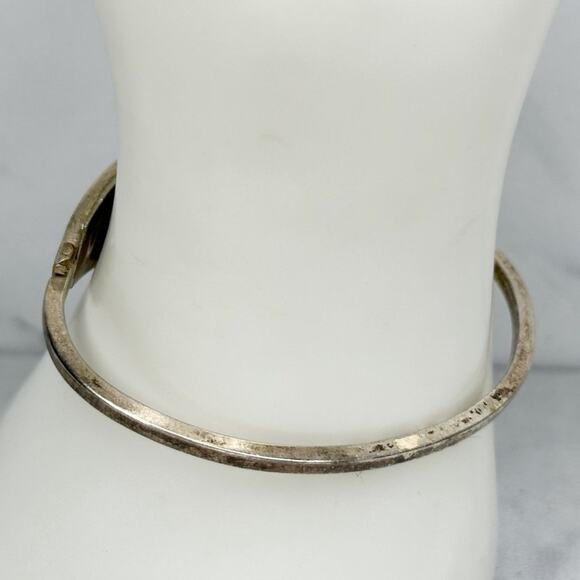 Vintage Alpaca Mexico Mother of Pearl Shell Flower Inlay Bangle - Picture 7 of 9